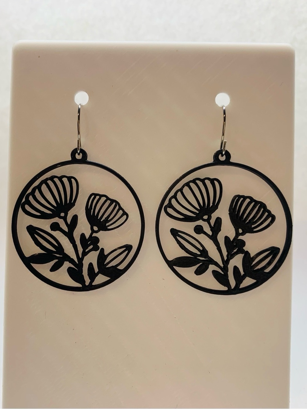 Black Floral Cutout Hoop Earrings